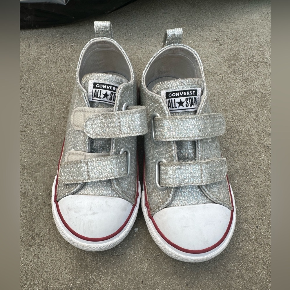 Little Girl Silver Glitter Converse (size 9)